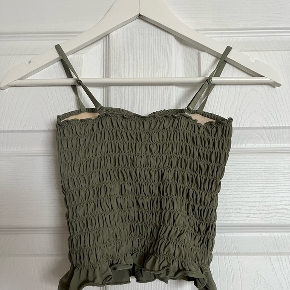 Olive Green Smocked Women's Top - Picture 2 of 3